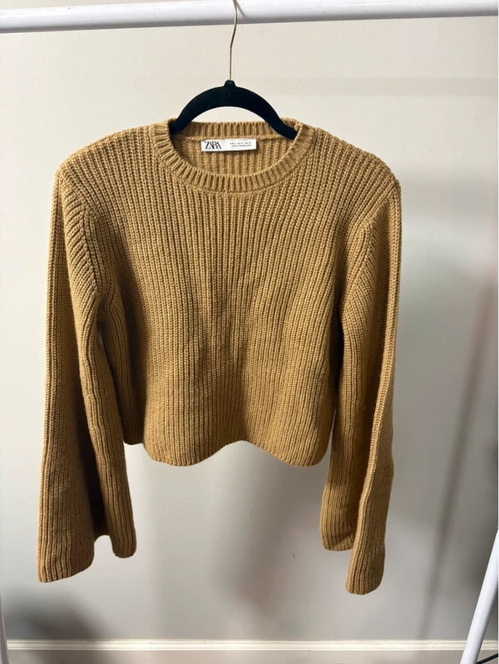 Zara Cropped Rib-Knit Sweater in Camel Brown - Small